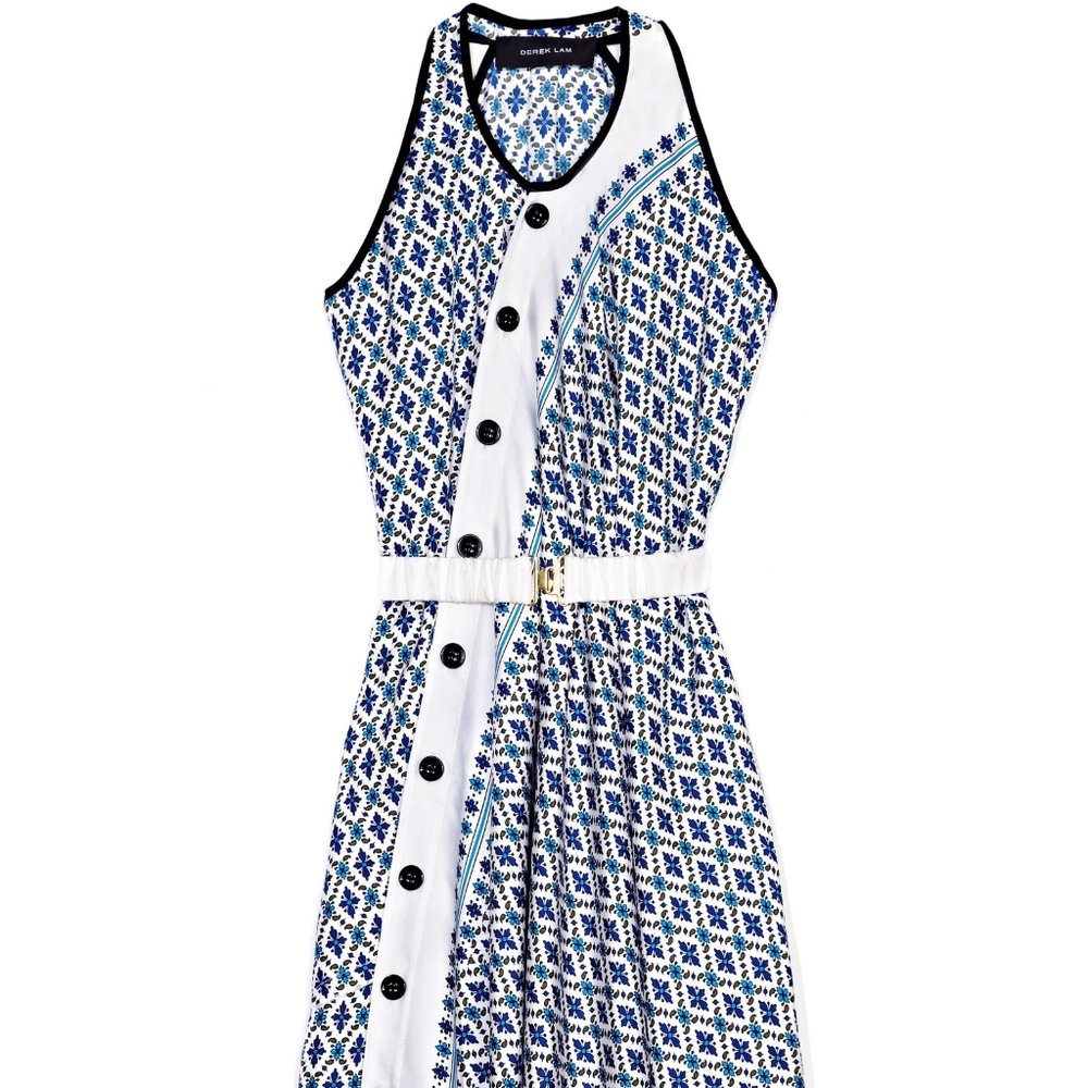 Derek Lam Floral Print Belted Asymmetrical Dress